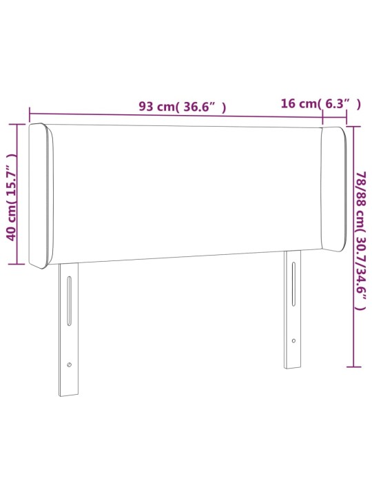 Galvūgalis su LED, baltos spalvos, 93x16x78/88cm, dirbtinė oda