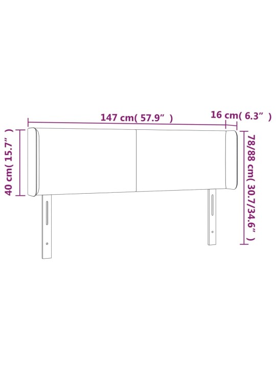 Galvūgalis su LED, baltos spalvos, 147x16x78/88cm, dirbtinė oda