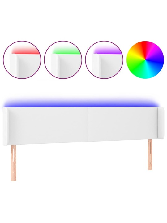 Galvūgalis su LED, baltos spalvos, 163x16x78/88cm, dirbtinė oda
