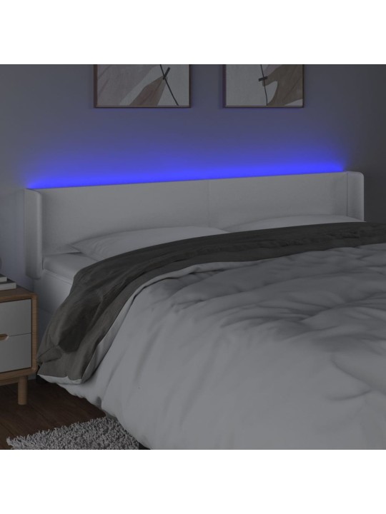 Galvūgalis su LED, baltos spalvos, 163x16x78/88cm, dirbtinė oda