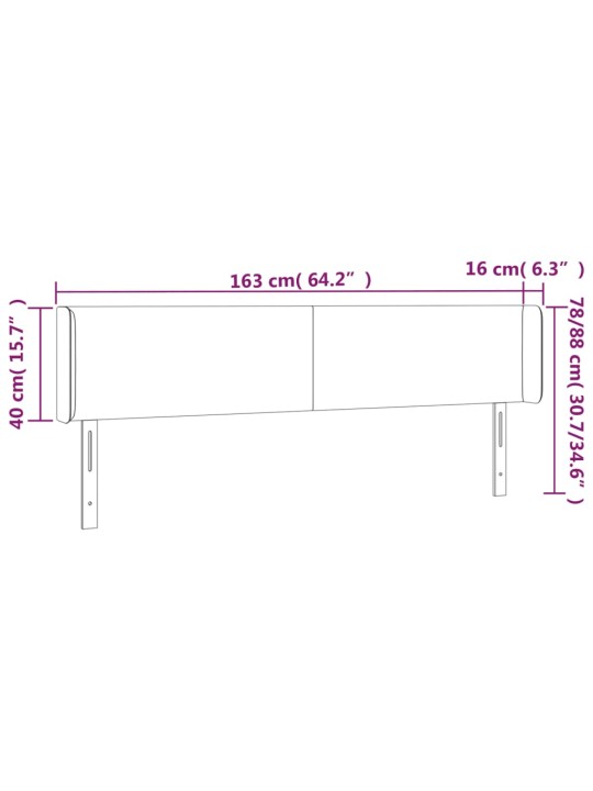 Galvūgalis su LED, baltos spalvos, 163x16x78/88cm, dirbtinė oda