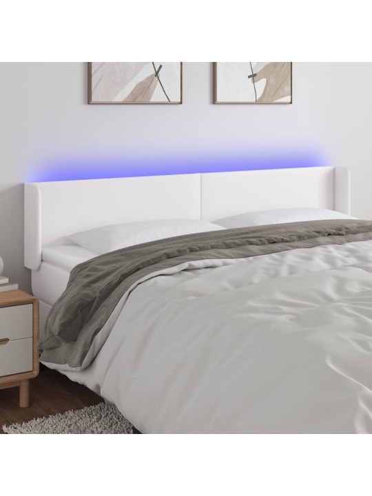 Galvūgalis su LED, baltos spalvos, 163x16x78/88cm, dirbtinė oda
