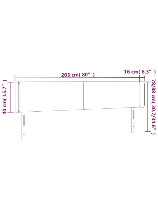 Galvūgalis su LED, baltos spalvos, 203x16x78/88cm, dirbtinė oda