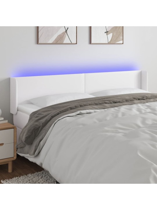 Galvūgalis su LED, baltos spalvos, 203x16x78/88cm, dirbtinė oda