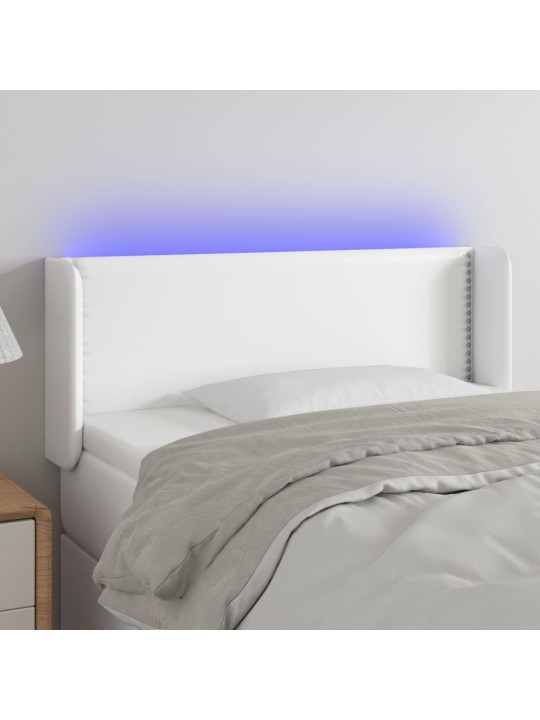 Galvūgalis su LED, baltos spalvos, 83x16x78/88cm, dirbtinė oda