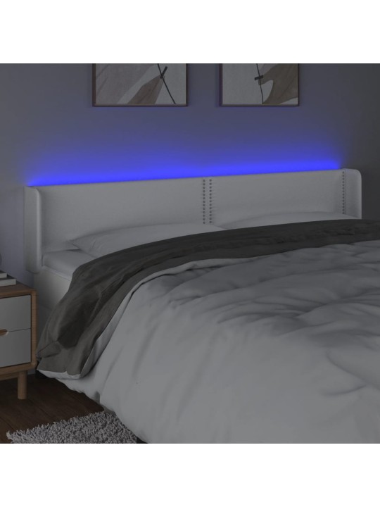 Galvūgalis su LED, baltos spalvos, 163x16x78/88cm, dirbtinė oda