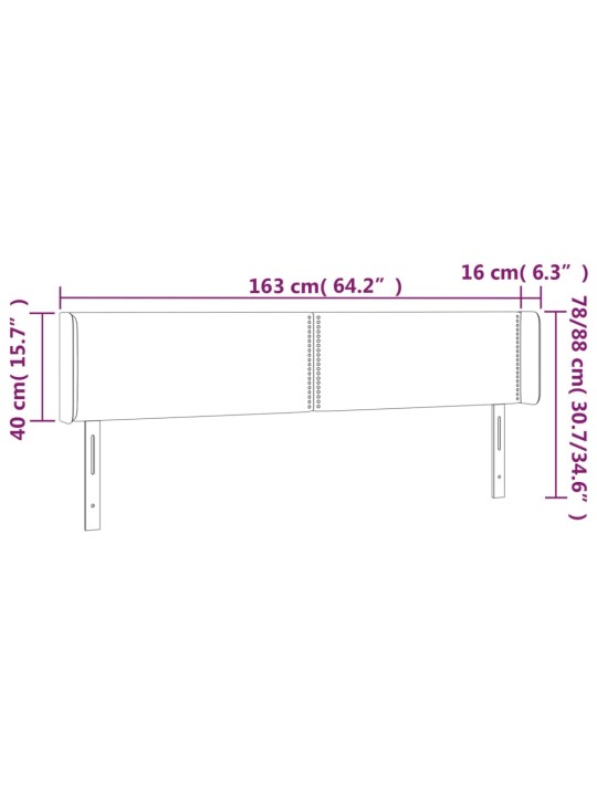 Galvūgalis su LED, baltos spalvos, 163x16x78/88cm, dirbtinė oda
