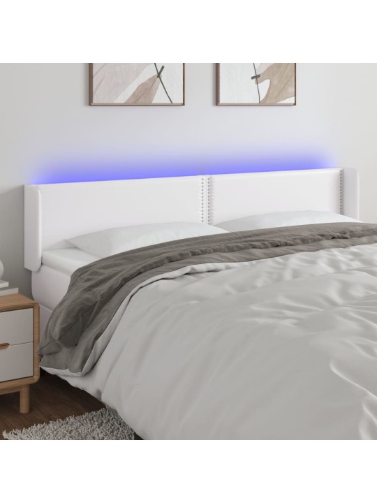 Galvūgalis su LED, baltos spalvos, 163x16x78/88cm, dirbtinė oda
