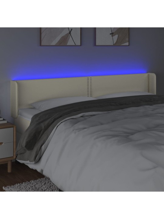 Galvūgalis su LED,kreminės spalvos,163x16x78/88cm, dirbtinė oda