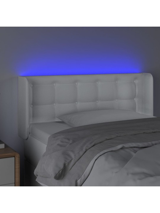 Galvūgalis su LED, baltos spalvos, 83x16x78/88cm, dirbtinė oda