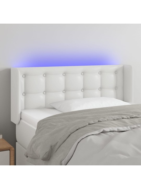 Galvūgalis su LED, baltos spalvos, 83x16x78/88cm, dirbtinė oda