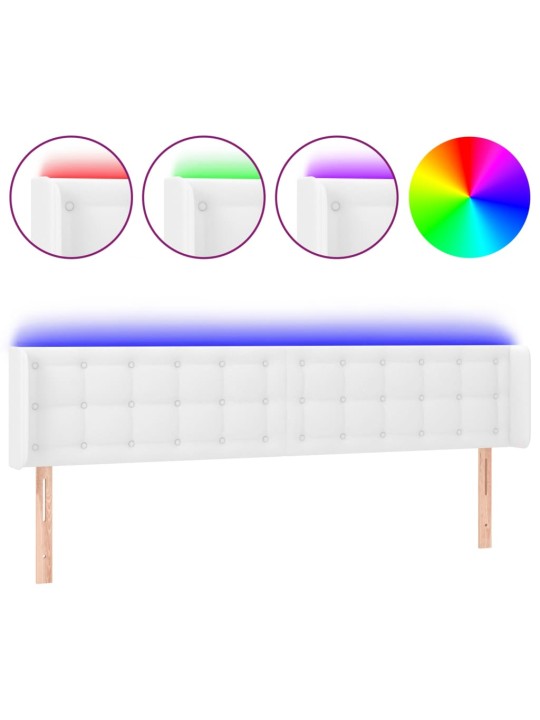 Galvūgalis su LED, baltos spalvos, 203x16x78/88cm, dirbtinė oda