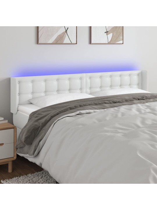 Galvūgalis su LED, baltos spalvos, 203x16x78/88cm, dirbtinė oda