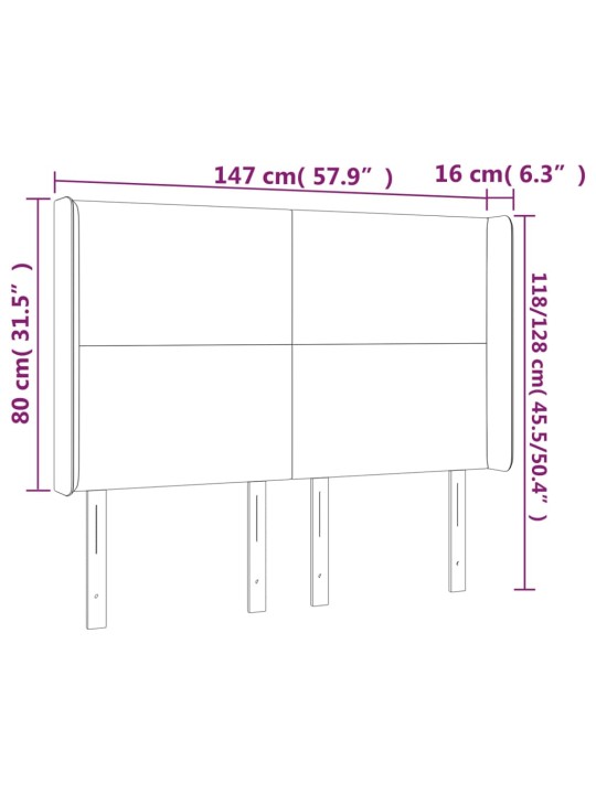 Galvūgalis su LED, baltos spalvos, 147x16x118/128 cm