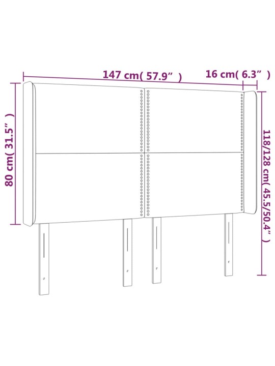 Galvūgalis su LED, baltos spalvos, 147x16x118/128 cm