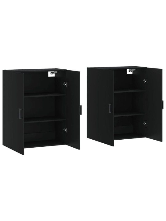 Prie sienos montuojamos spintelės, 2vnt., juodos, 69,5x34x90cm