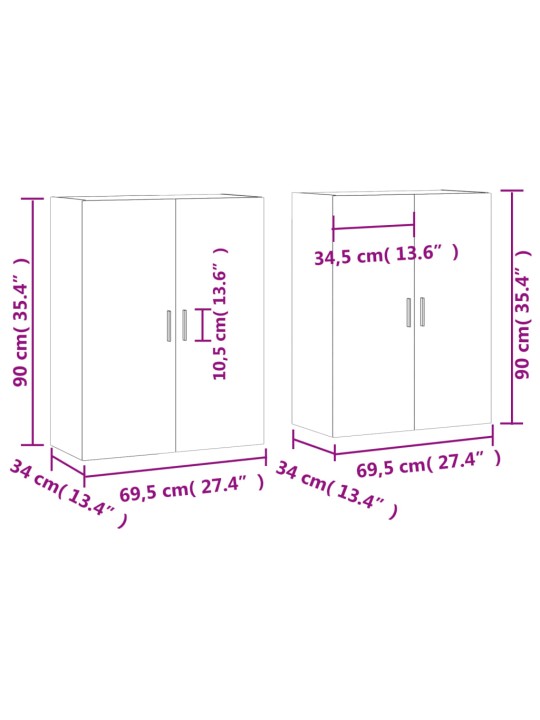 Prie sienos montuojamos spintelės, 2vnt., baltos, 69,5x34x90cm