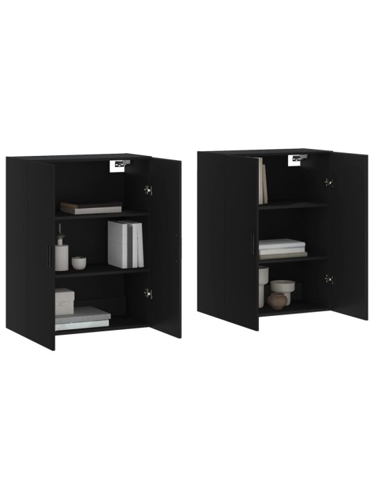Prie sienos montuojamos spintelės, 2vnt., juodos, 69,5x34x90cm