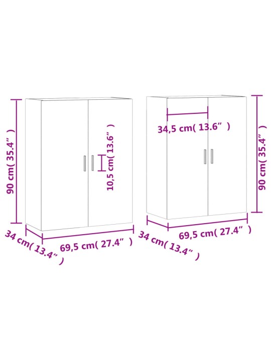 Prie sienos montuojamos spintelės, 2vnt., juodos, 69,5x34x90cm