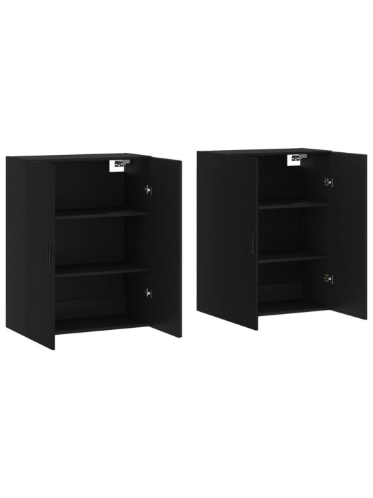 Prie sienos montuojamos spintelės, 2vnt., juodos, 69,5x34x90cm