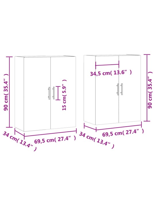 Prie sienos montuojamos spintelės, 2vnt., baltos, 69,5x34x90cm
