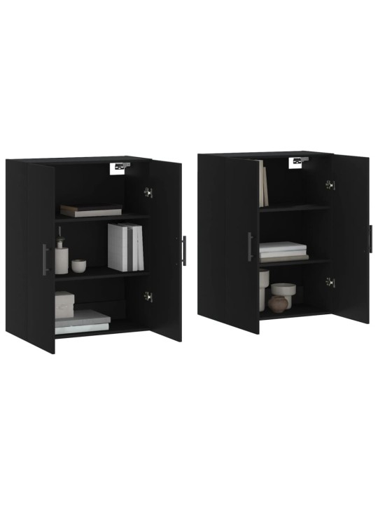 Prie sienos montuojamos spintelės, 2vnt., juodos, 69,5x34x90cm