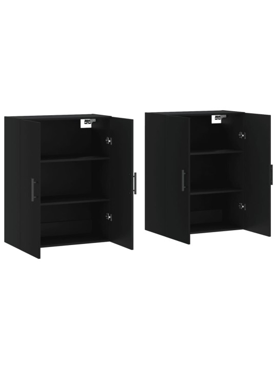 Prie sienos montuojamos spintelės, 2vnt., juodos, 69,5x34x90cm