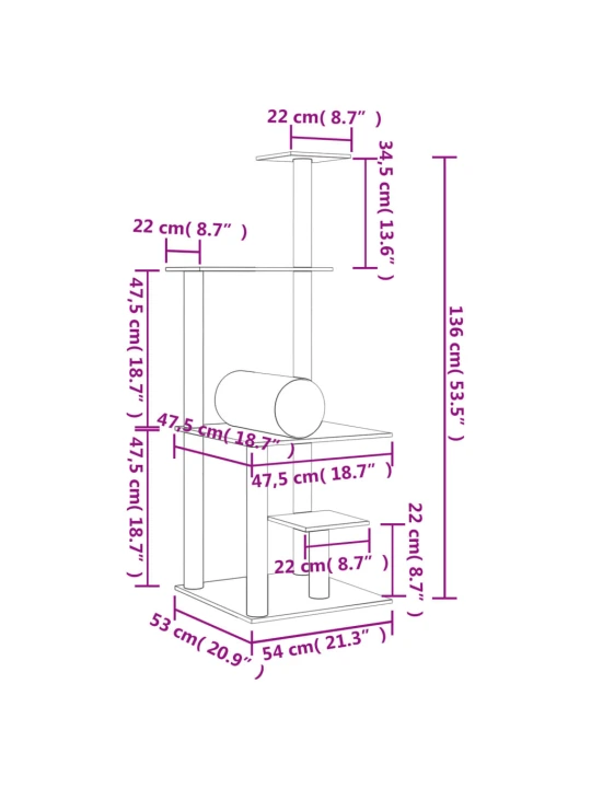 Draskyklė katėms su stovais iš sizalio, kreminės spalvos, 136cm
