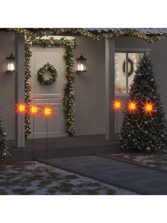 Kalėdiniai šviestuvai su smaigais/LED, 3vnt., raudoni, 35cm