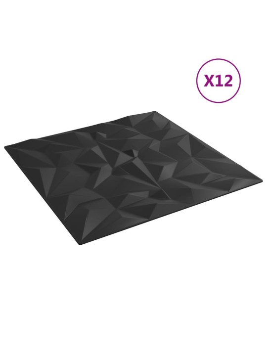 Sienų plokštės, 12vnt., juodos, 50x50cm, EPS, 3m², ametistas