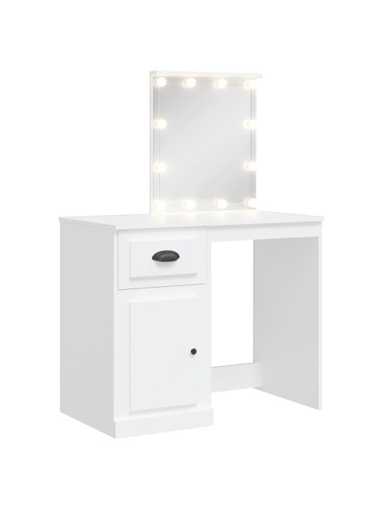 Kosmetinis staliukas su LED lemputėmis, baltas, 90x42x132,5cm