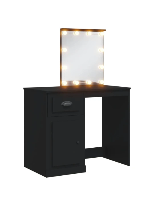 Kosmetinis staliukas su LED lemputėmis, juodas, 90x42x132,5cm