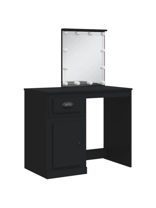 Kosmetinis staliukas su LED lemputėmis, juodas, 90x42x132,5cm