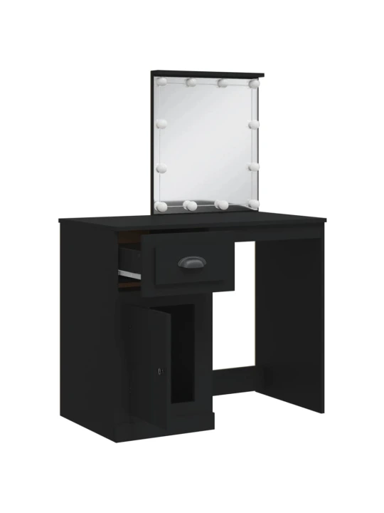 Kosmetinis staliukas su LED lemputėmis, juodas, 90x42x132,5cm