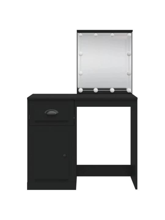 Kosmetinis staliukas su LED lemputėmis, juodas, 90x42x132,5cm