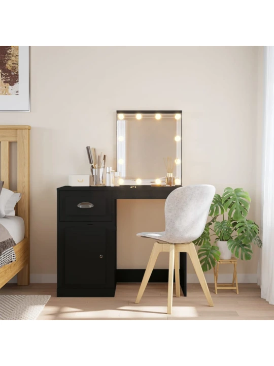 Kosmetinis staliukas su LED lemputėmis, juodas, 90x42x132,5cm