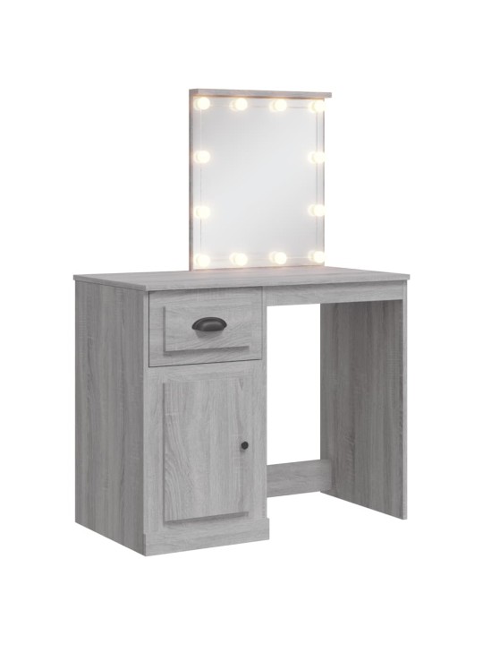 Kosmetinis staliukas su LED lemputėmis, pilkas, 90x42x132,5cm