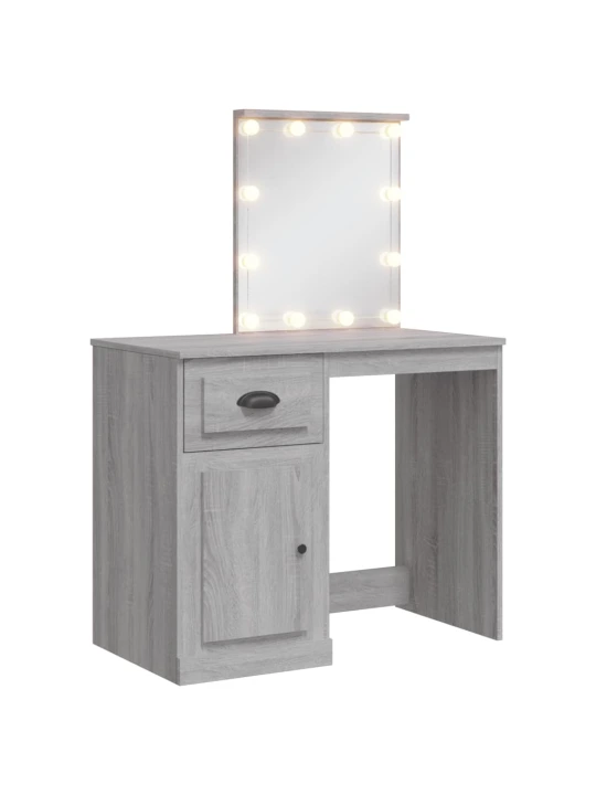 Kosmetinis staliukas su LED lemputėmis, pilkas, 90x42x132,5cm