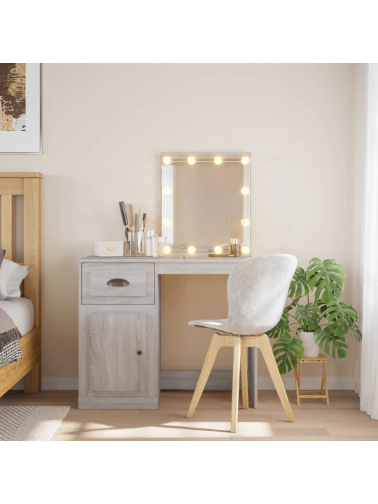 Kosmetinis staliukas su LED lemputėmis, pilkas, 90x42x132,5cm