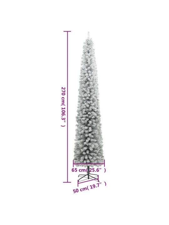 Siaura Kalėdų eglutė su stovu ir sniegu, 270cm, PVC