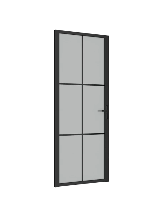 Vidaus durys, juodos, 83x201,5cm, matinis stiklas ir aliuminis