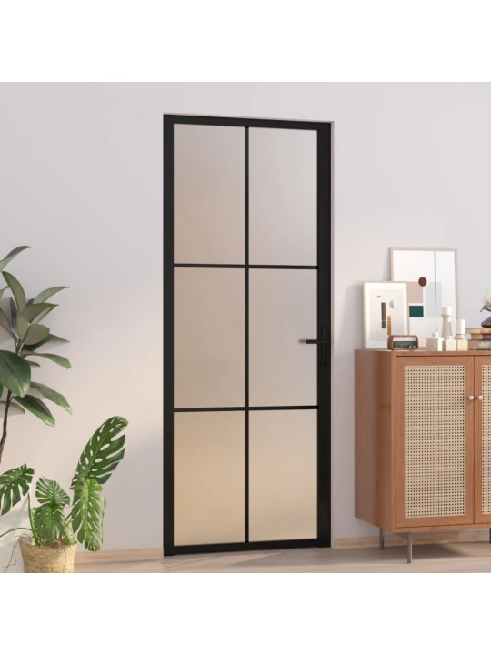 Vidaus durys, juodos, 83x201,5cm, matinis stiklas ir aliuminis