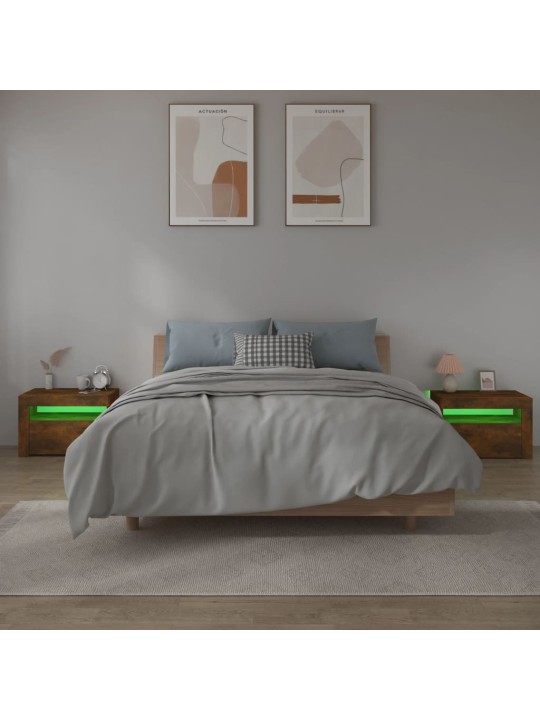 Naktinės spintelės su LED, 2vnt., dūminio ąžuolo, 60x35x40cm