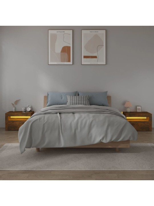 Naktinės spintelės su LED, 2vnt., dūminio ąžuolo, 60x35x40cm