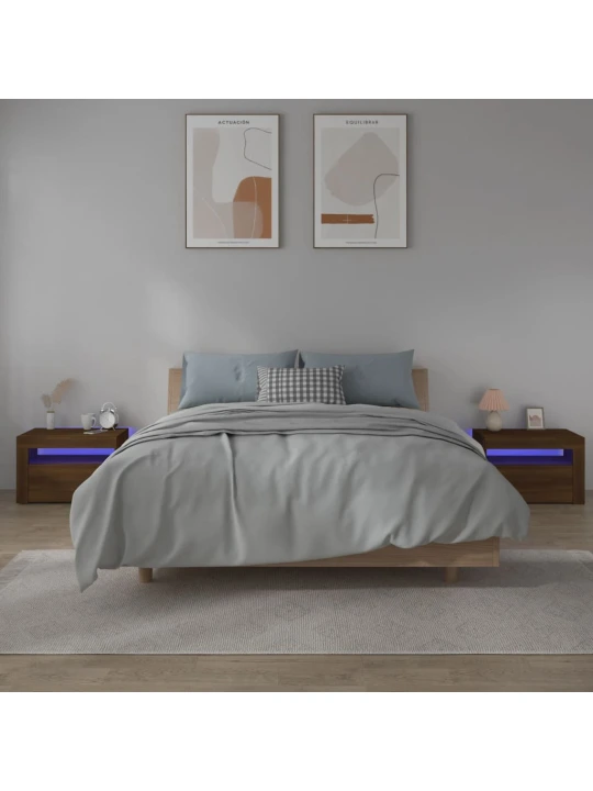 Naktinės spintelės su LED, 2vnt., rudos ąžuolo, 60x35x40cm