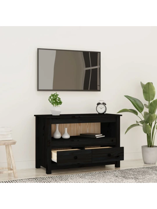 Televizoriaus spintelė, juoda, 79x35x52cm, pušies masyvas