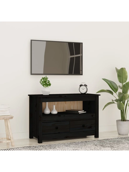 Televizoriaus spintelė, juoda, 79x35x52cm, pušies masyvas