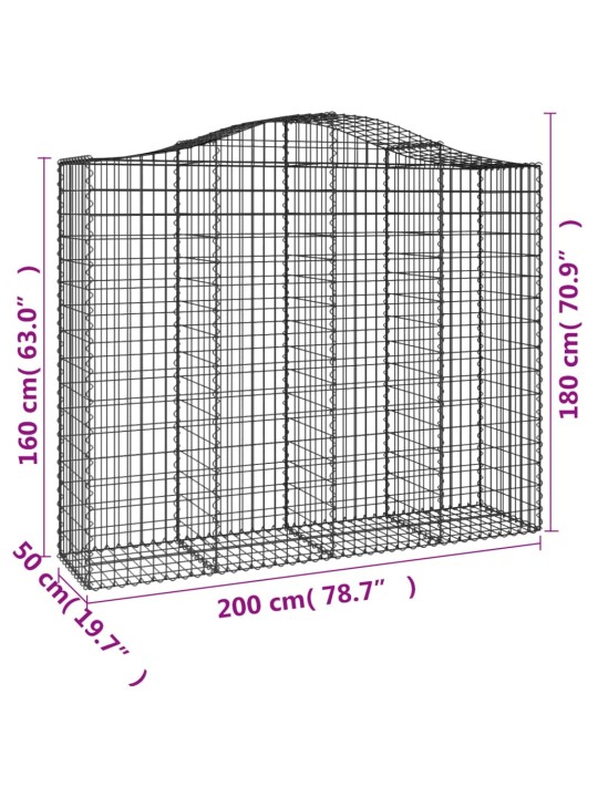 Išlenkti gabiono krepšiai, 4vnt., 200x50x160/180cm, geležis