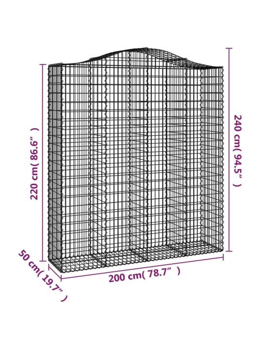 Išlenkti gabiono krepšiai, 9vnt., 200x50x220/240cm, geležis
