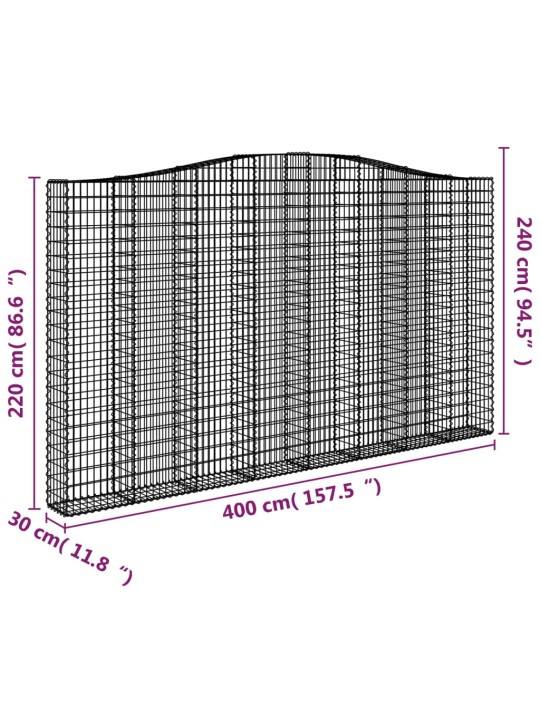 Išlenkti gabiono krepšiai, 3vnt., 400x30x220/240cm, geležis
